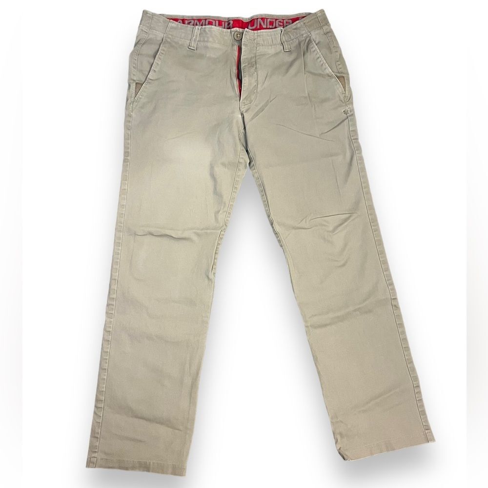 Under Armour Mens Pants Chino Khaki Straight Leg Pockets Flat Front Size 38X36